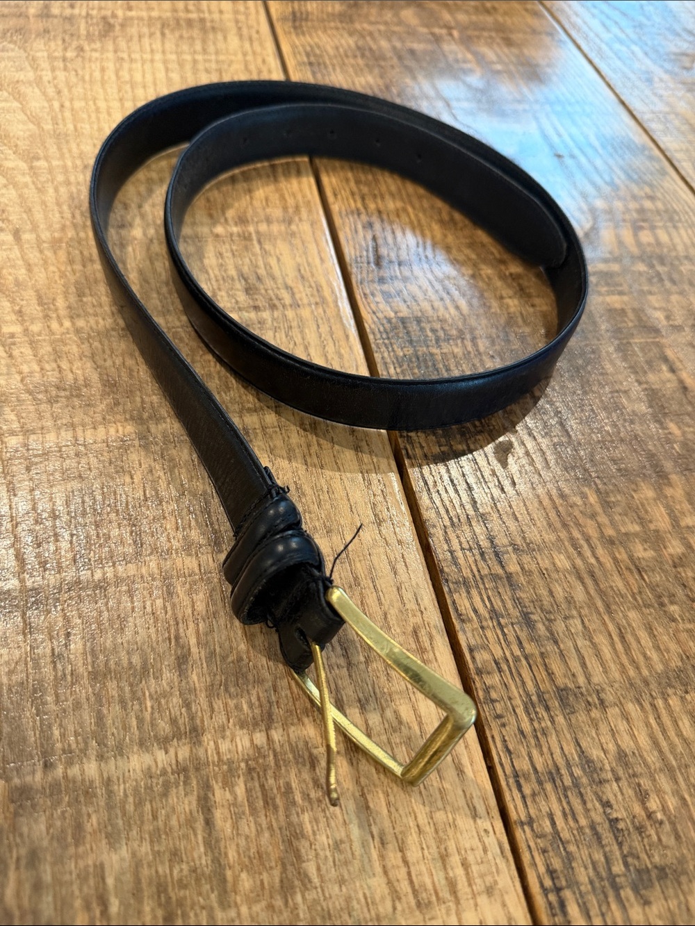 Classic Black Leather Men's Belt with Brass Buckle